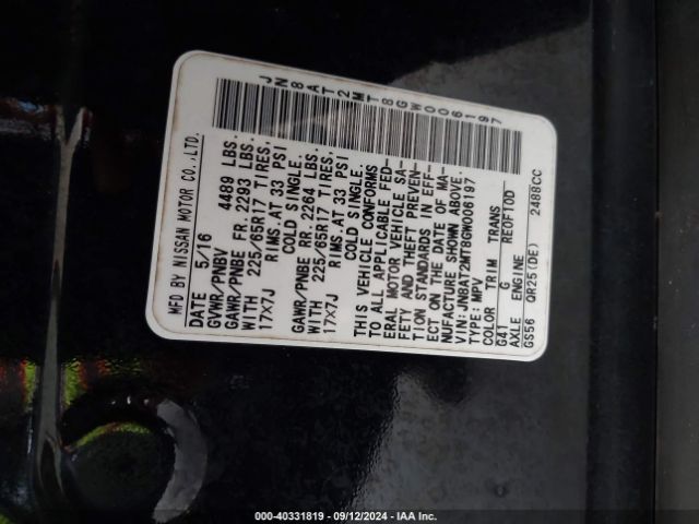 JN8AT2MT8GW006197 Nissan ROGUE S