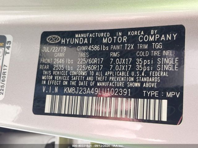 KM8J23A49LU102391 Hyundai TUCSON SE