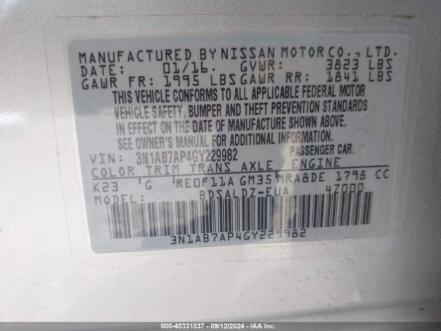 3N1AB7AP4GY229982 Nissan SENTRA SV