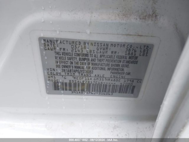 3N1AB7AP6JY316063 Nissan SENTRA S