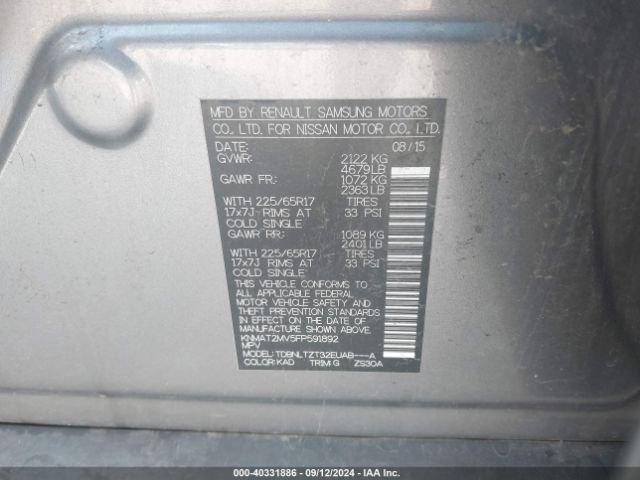 KNMAT2MV5FP591892 Nissan ROGUE SV