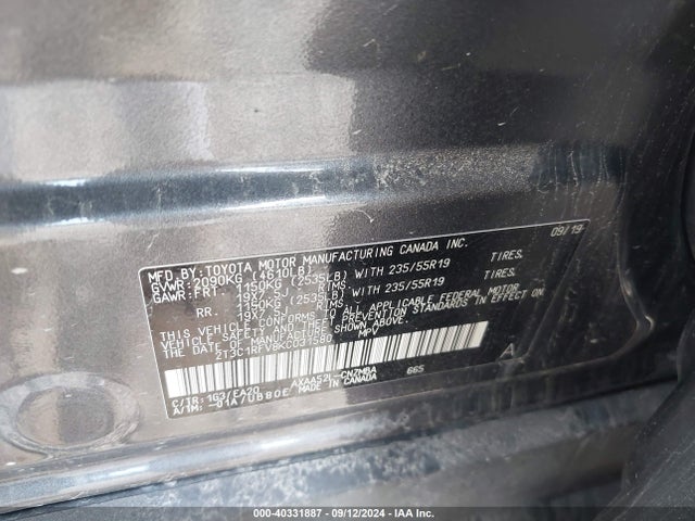 Toyota Rav4 Xle Premium 2019 2T3C1RFV8KC031580 Image 9