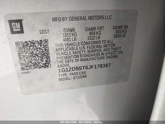 1G1ZD5ST6JF178387 Chevrolet MALIBU LT