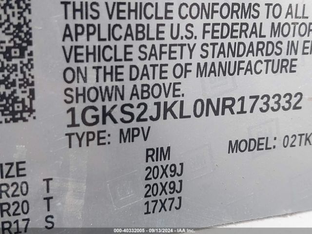 1GKS2JKL0NR173332 GMC Yukon Xl 4wd Denali