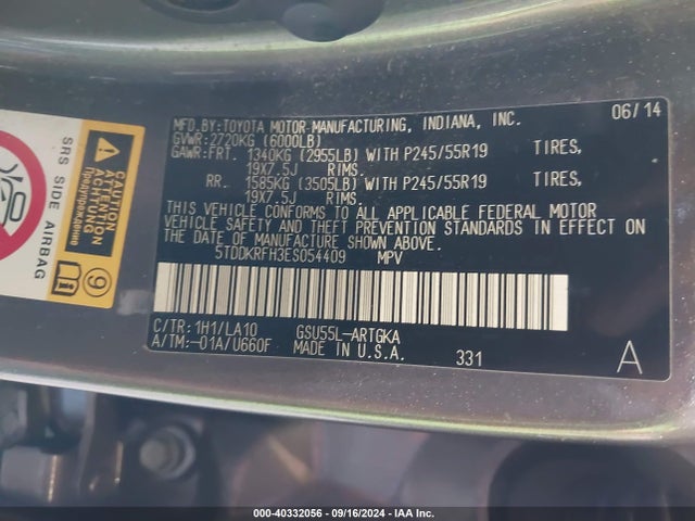 5TDDKRFH3ES054409 Toyota Highlander Limited V6