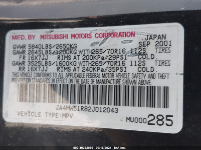 2002 MITSUBISHI MONTERO JA4MW51R82J012043 Photo 8
