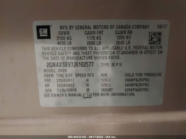 2GNAXSEV7J6162577 Chevrolet EQUINOX LT