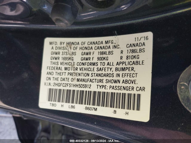 Honda Civic Lx 2017 2HGFC2F51HH505912 Image 9