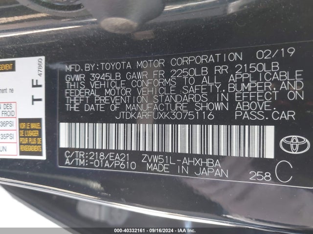 Toyota Prius Limited 2019 JTDKARFUXK3075116 Image 9