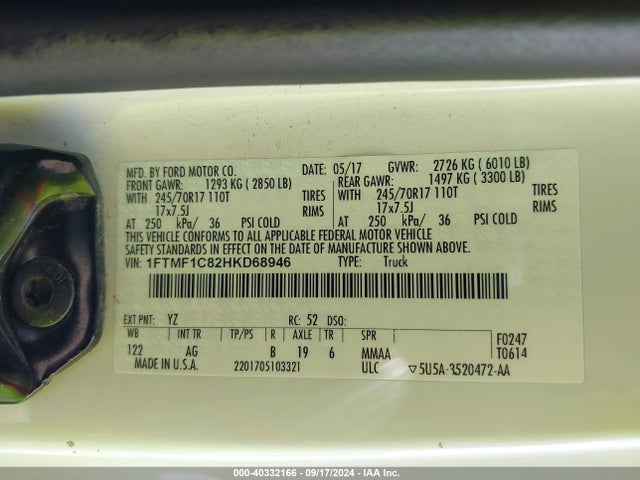 Ford F-150 Xl 2017 1FTMF1C82HKD68946 Image 9