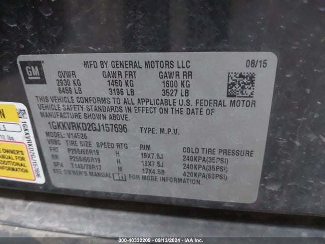 GMC Acadia Slt-1 2016 1GKKVRKD2GJ157696 Image 9