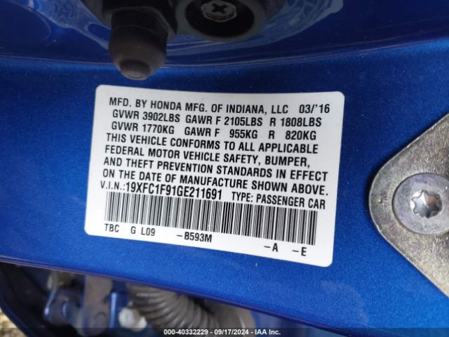 19XFC1F91GE211691 Honda Civic Touring