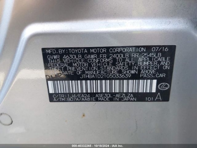 JTHBA1D21G5033639 Lexus IS 200T