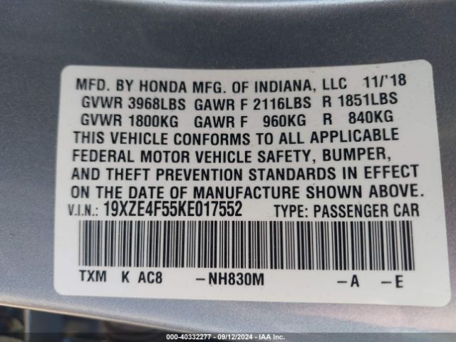 19XZE4F55KE017552 Honda INSIGHT EX