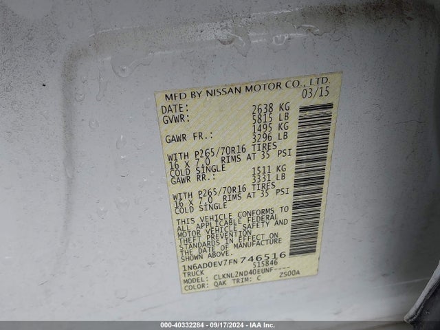Nissan Frontier Sv 2015 1N6AD0EV7FN746516 Image 9