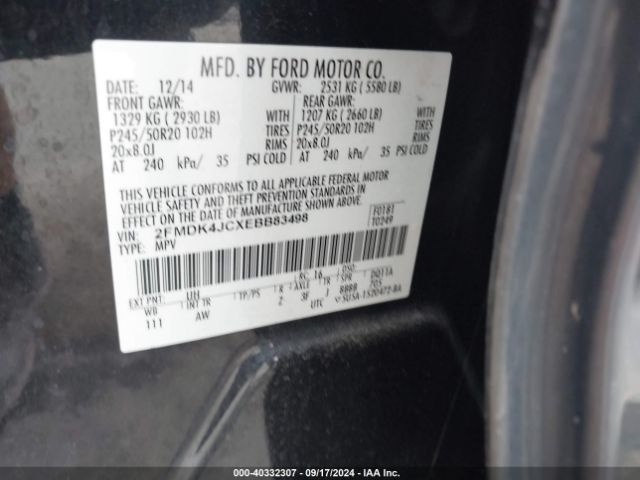 2FMDK4JCXEBB83498 Ford EDGE SEL