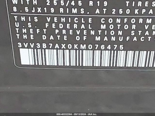 3VV3B7AX0KM076475 Volkswagen Tiguan 2.0t Se/2.0t Sel/2.0t Sel R-line/2.0t Sel R-line Black