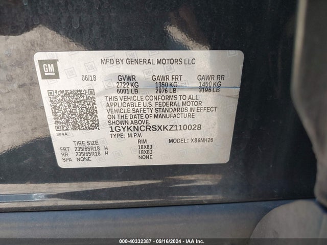 Cadillac XT5 LUXURY 2019 1GYKNCRSXKZ110028 Image 9