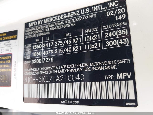 4JGFF5KE7LA210040 Mercedes-Benz Gls 450 4matic
