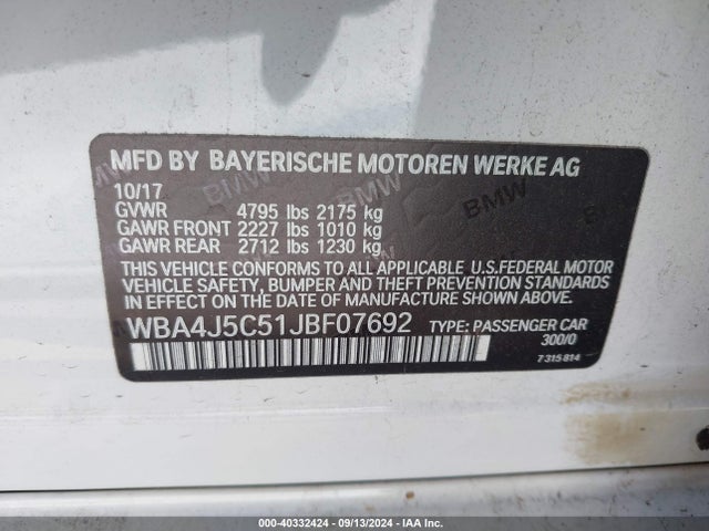 BMW 2018 2018 WBA4J5C51JBF07692 Image 9