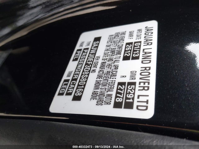 2013 JAGUAR XF SAJWJ0EF3D8S80168 Photo 8