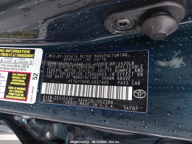 Toyota CAMRY SE 2020 4T1G11AK8LU857905 Image 9