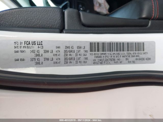 1C4RJFLG2KC756706 Jeep Grand Cherokee Trailhawk 4x4