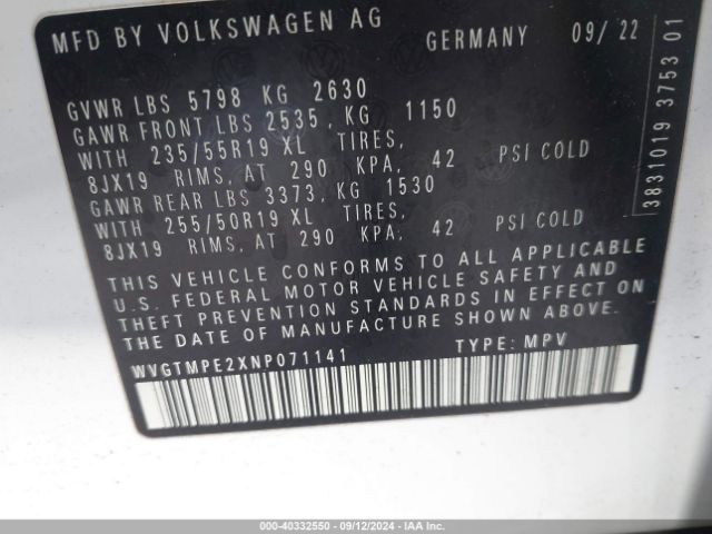 WVGTMPE2XNP071141 Volkswagen ID.4 PRO S