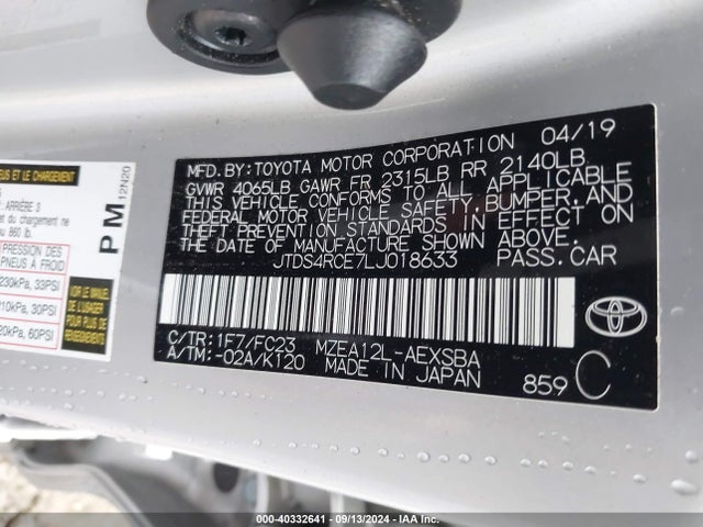 Toyota COROLLA SE 2020 JTDS4RCE7LJ018633 Image 9
