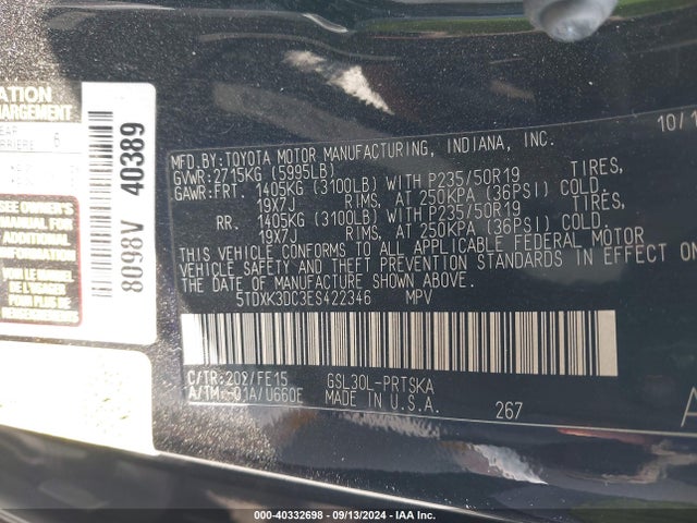 Toyota Sienna Se 8 Passenger 2014 5TDXK3DC3ES422346 Image 9
