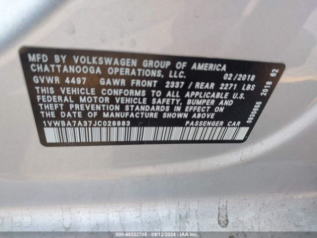 1VWBA7A37JC028883 Volkswagen Passat 2.0t Se