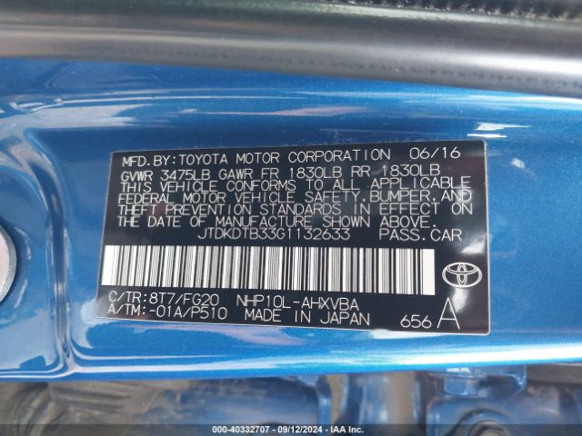 JTDKDTB33G1132633 Toyota Prius C Two