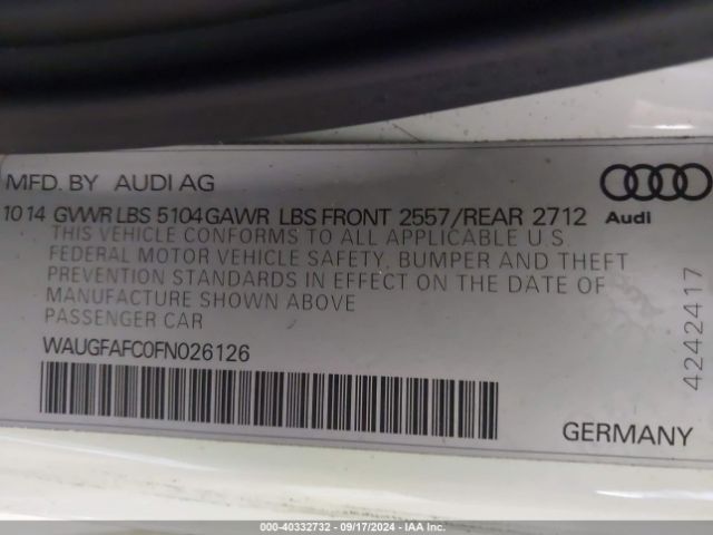WAUGFAFC0FN026126 Audi A6 2.0t Premium