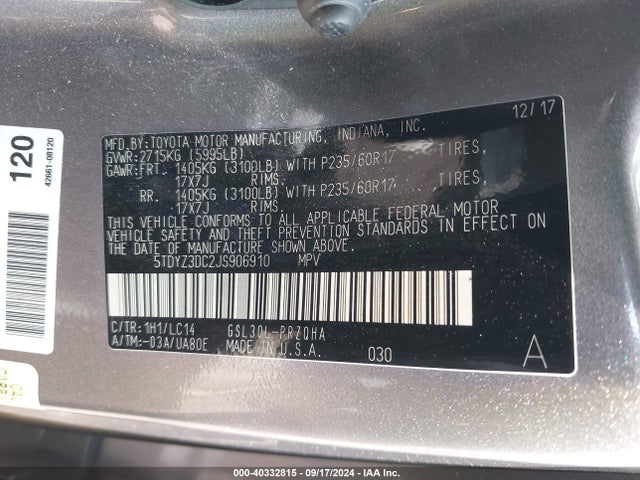 Toyota Sienna Xle 8 Passenger 2018 5TDYZ3DC2JS906910 Image 9