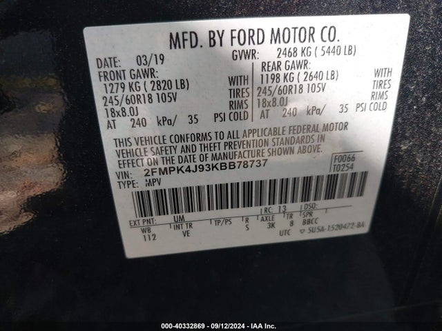 Ford EDGE SEL 2019 2FMPK4J93KBB78737 Image 9