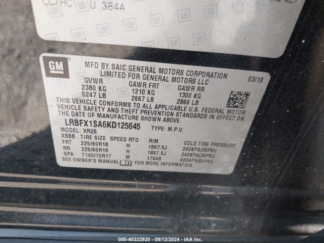 LRBFX1SA6KD125645 Buick Envision Awd Preferred