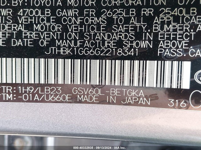 Lexus ES 350 2016 JTHBK1GG6G2218341 Image 9