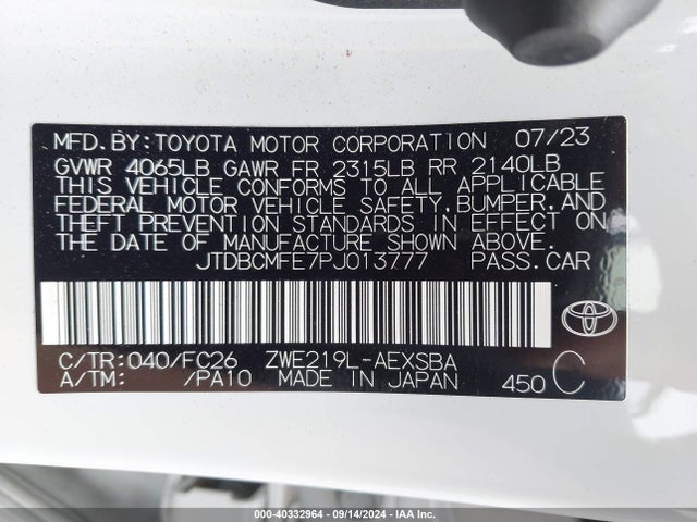 Toyota Corolla Hybrid Se 2023 JTDBCMFE7PJ013777 Image 9