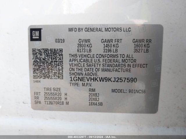 1GNEVHKW9KJ257590 Chevrolet Traverse 3lt