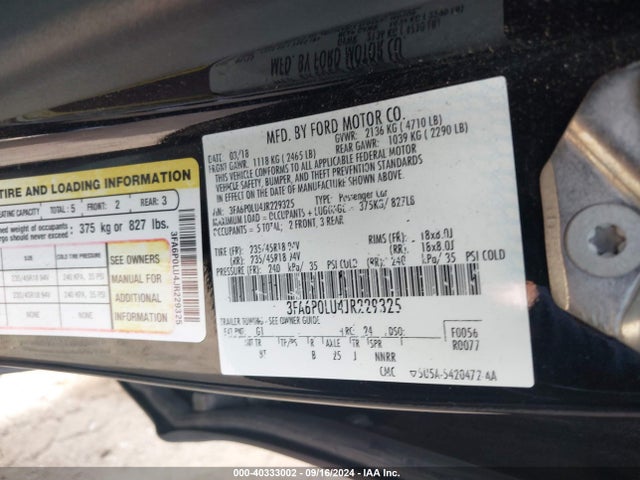 Ford Fusion Hybrid Se 2018 3FA6P0LU4JR229325 Image 9