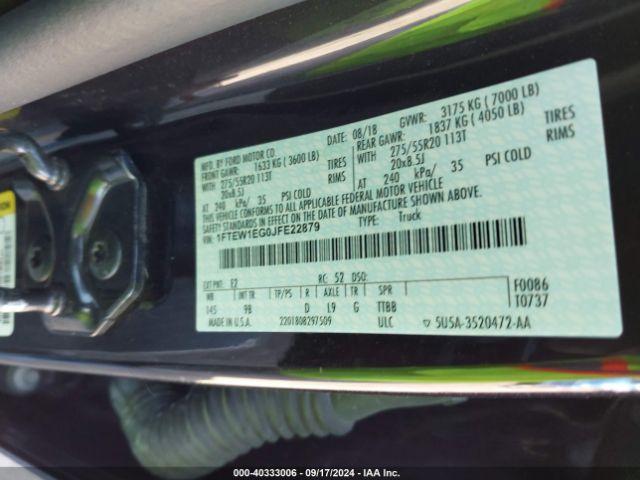 1FTEW1EG0JFE22879 Ford F-150 Platinum