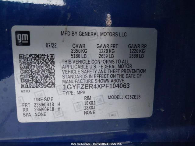 1GYFZER4XPF104063 Cadillac Xt4 Fwd Sport