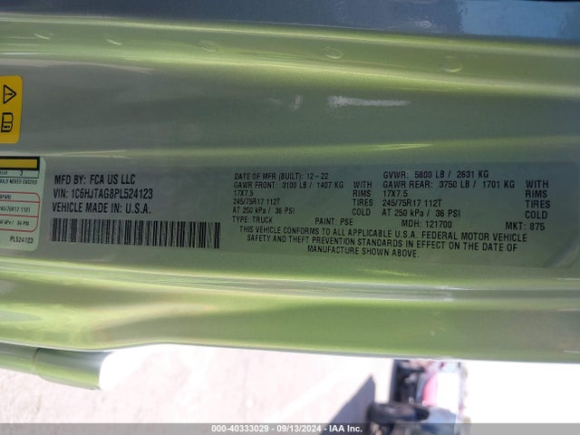 1C6HJTAG8PL524123 Jeep Gladiator Sport S 4x4