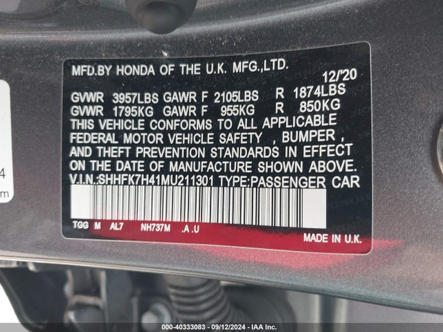 Honda Civic Sport 2021 SHHFK7H41MU211301 Image 9