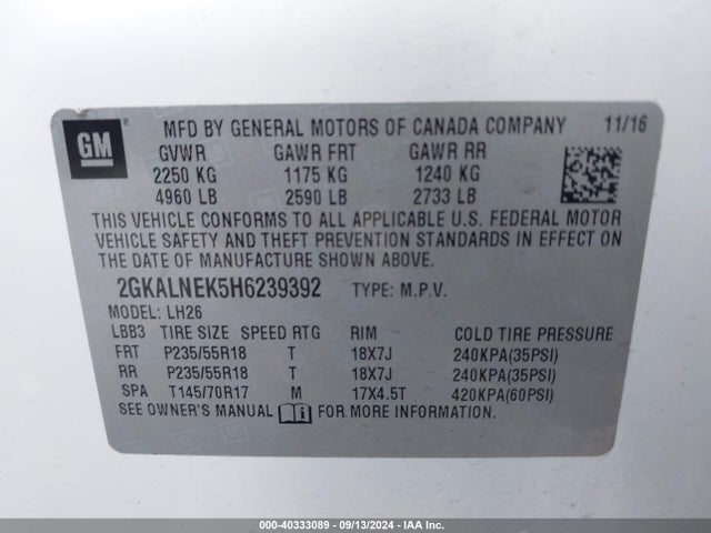 GMC Terrain Sle-2 2017 2GKALNEK5H6239392 Image 9