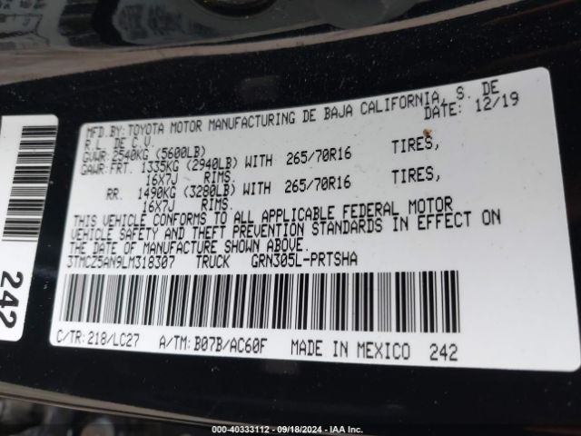 3TMCZ5AN9LM318307 Toyota Tacoma Trd Off-road