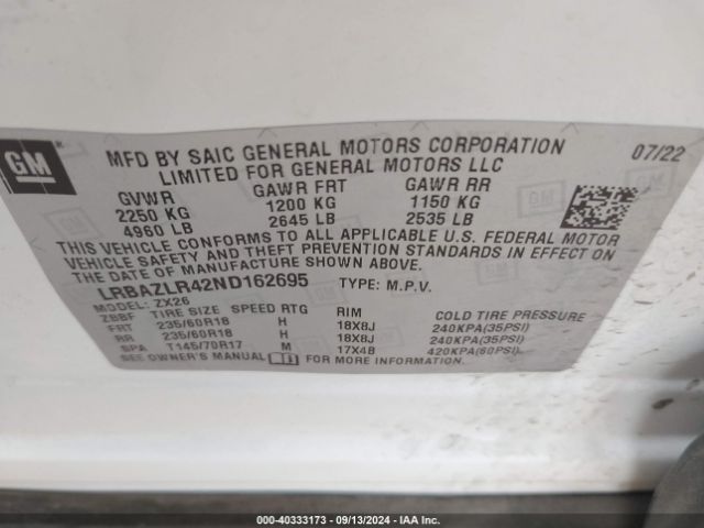 LRBAZLR42ND162695 Buick Envision Fwd Preferred