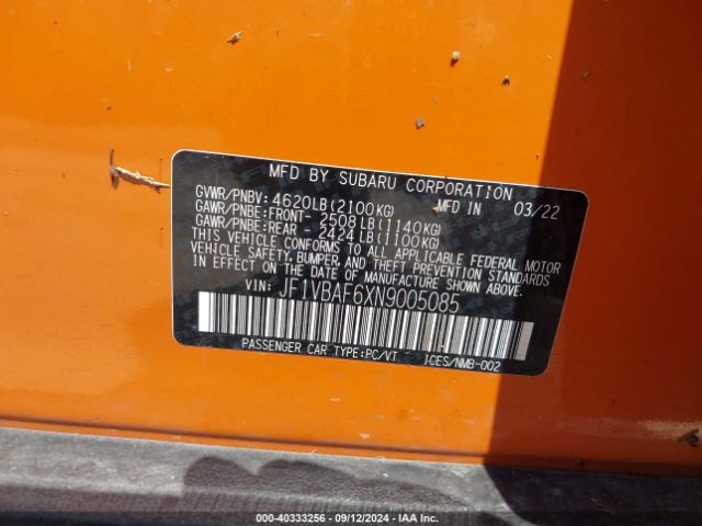 JF1VBAF6XN9005085 Subaru Wrx Premium