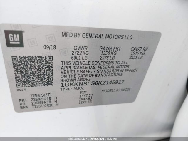 1GKKNSLS0KZ145917 GMC Acadia Sle-2