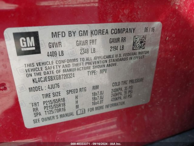 KL4CJESBXGB720324 Buick Encore